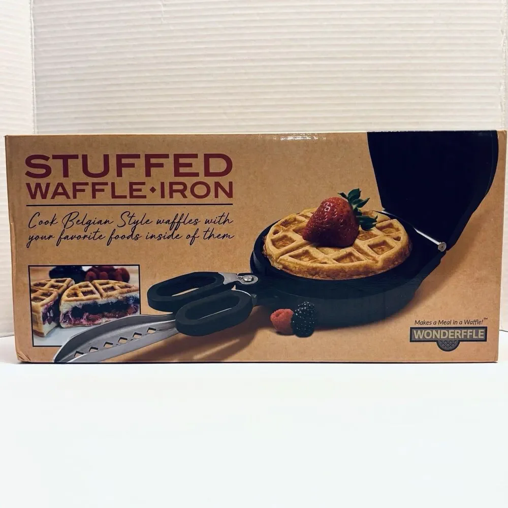 Wonderffle Stuffed Waffle Maker Cast Aluminum Nonstick Belgian Iron Open Box New